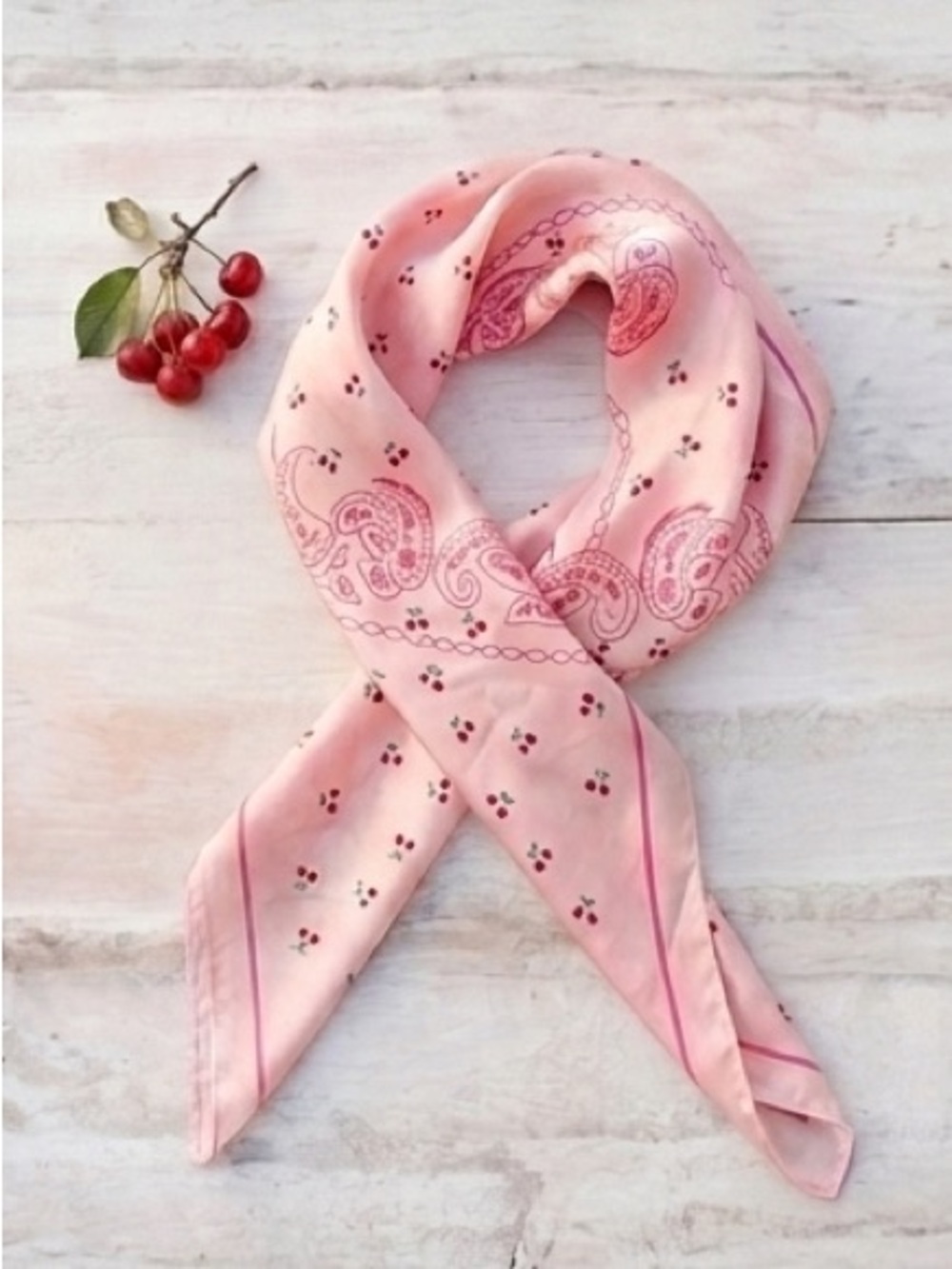 Pink Paisley & Cherry Silk Neck Scarf